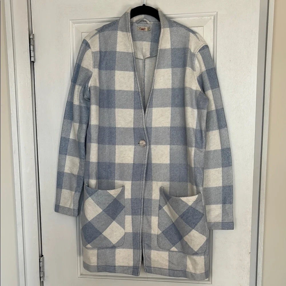 Faherty Blue Gingham Cardigan Coat - Picture 2 of 8
